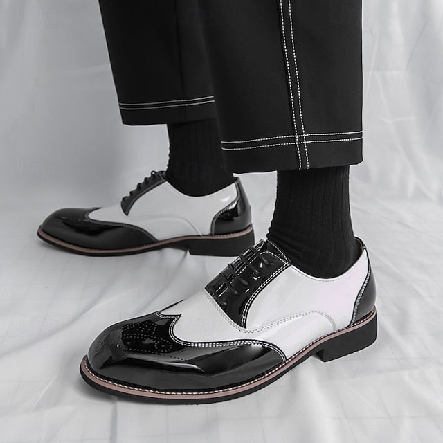 Oxford Leather Men's Patent Black Gold Shoes with and