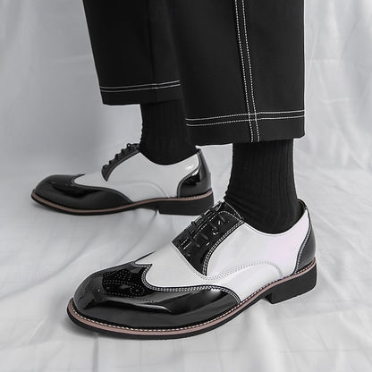 Oxford Leather Men's Patent Black Gold Shoes with and