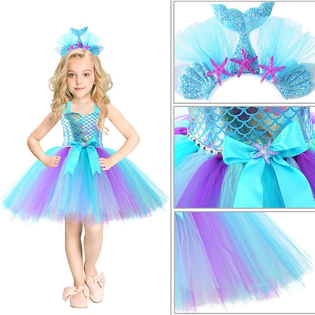 Aqua Little Mermaid Princess Ariel Flower Tail Girl