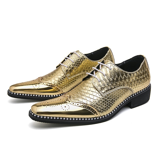 Faux Shiny Men's – Metallic Gold Shoes Oxford