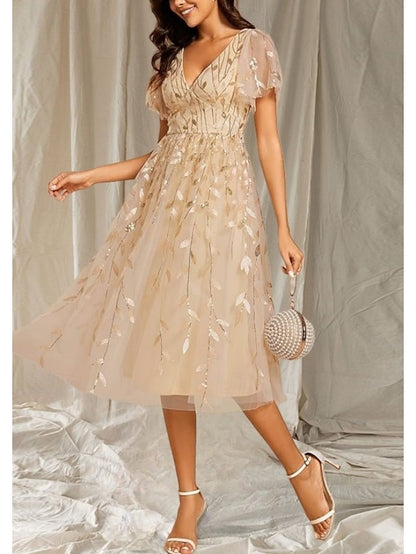 A-Line Wedding V Guest Neck Elegant of Bride Dress Mother the