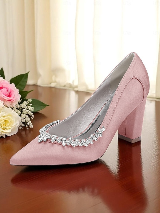 Pumps Pink Wedding Women's Block Heel Satin
