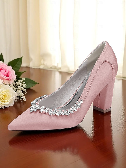Pumps Pink Wedding Women's Block Heel Satin