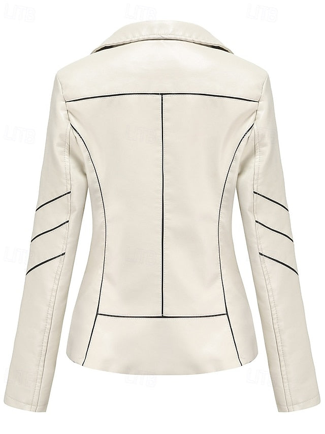 Zipper Leather Faux Women's Jacket Pocket Comfortable