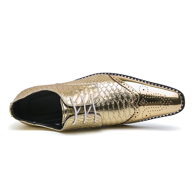 Faux Shiny Men's – Metallic Gold Shoes Oxford