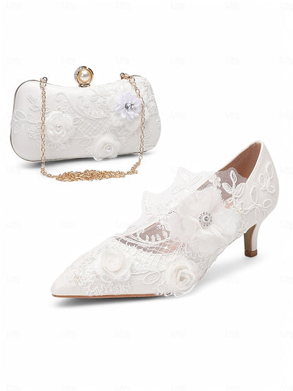 White Wedding Shoes Floral with Embellishments Lace