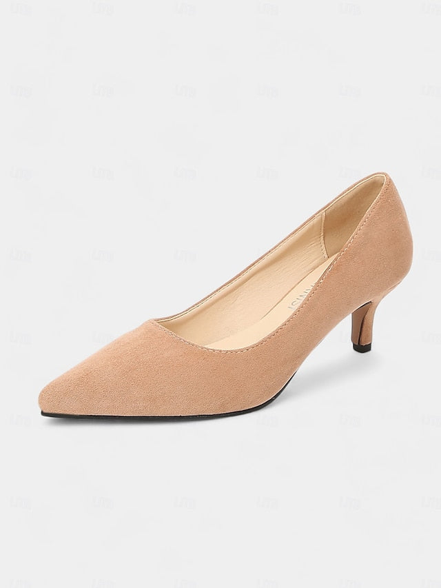 Women's Pumps Kitten Suede with Emerald Green Pointed-Toe