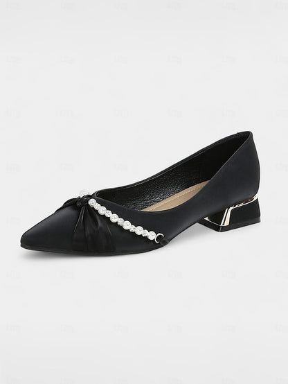 Women's Pointed Flats - Heel Embellished Pearl Low Elegant