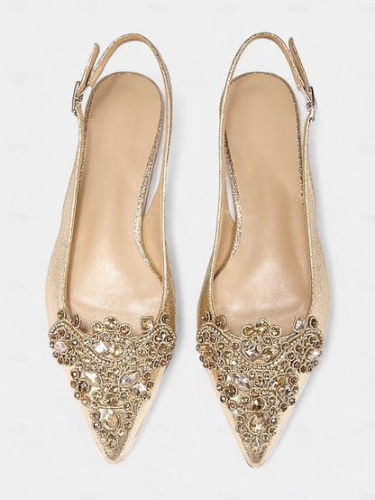 Embellished with Toe Gold Flats Women's Pointed Slingback