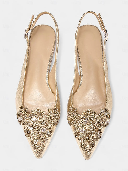 Embellished with Toe Gold Flats Women's Pointed Slingback