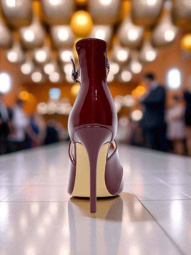 Heels Stiletto - Purple Patent Strappy Women's Leather