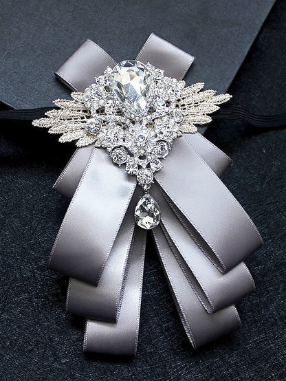Pin Crystal - Men's Tie Elegant Luxury Ribbon Brooch Bow