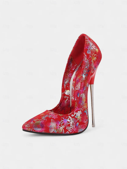 Jacquard Red High Women's Heels Stiletto