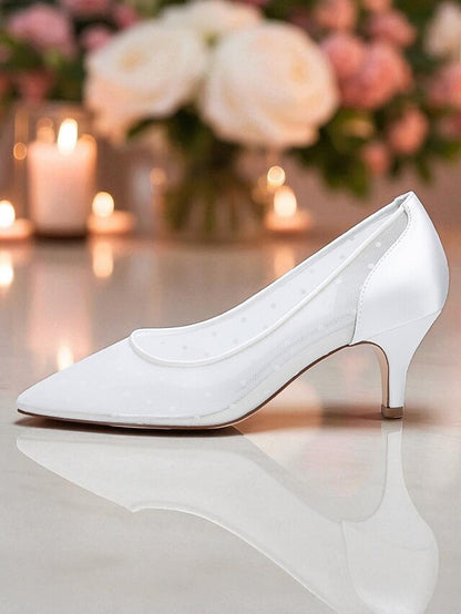with and Shoes Mesh Low Dot Women's Wedding White Polka
