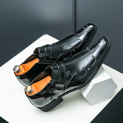 Leather Black – Shoes Formal Strap Men's Monk