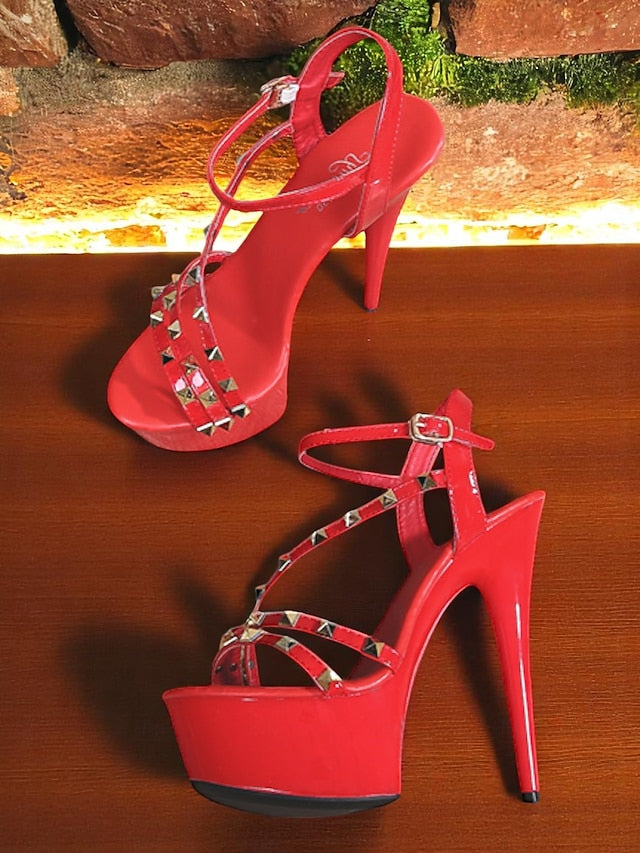 Heels Studded Women's Straps with Platform Stiletto