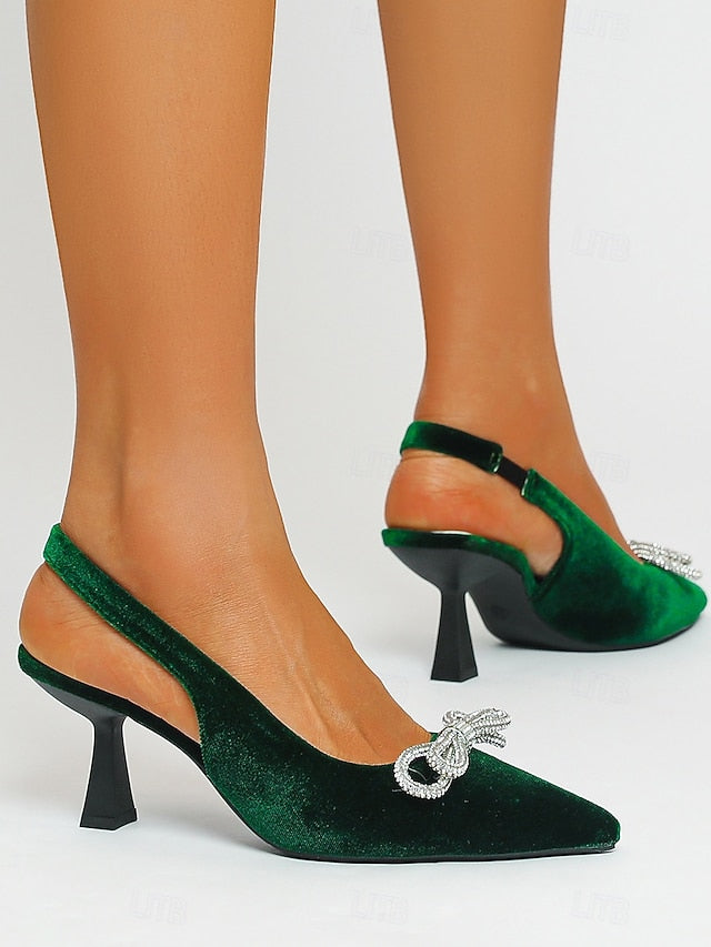 Velvet Cocktail Women's Toe Slingback Pointed Heels –