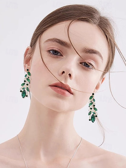Gold Elegant Women's Leaf - Crystal Earrings Design
