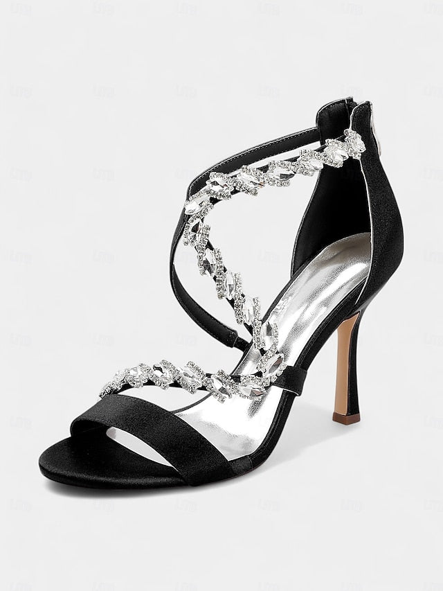 Strappy High White - Heel Rhinestone Women's Sandals