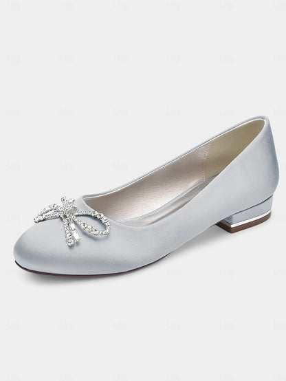 Embellished - Women's Rhinestone Flats Round-Toe Bow