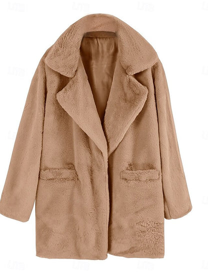 Coat Fleece Pocket Faux Breathable Women's Warm Fur Lined