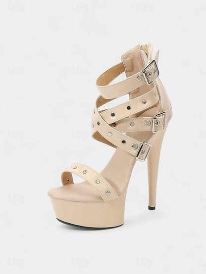 and Heels High White Women's Straps with Platform Buckled