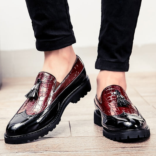 Pattern - Black Loafers Stylish Crocodile and Men's Red