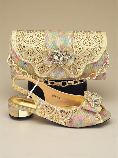 and Gold Women's Heels Clutch Slingback Rhinestone Matching