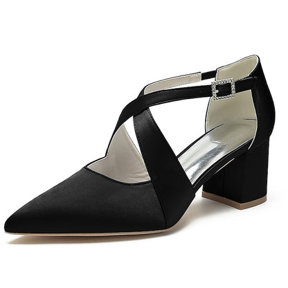 Elegant Block White Pointed Women's – Heels Satin Toe