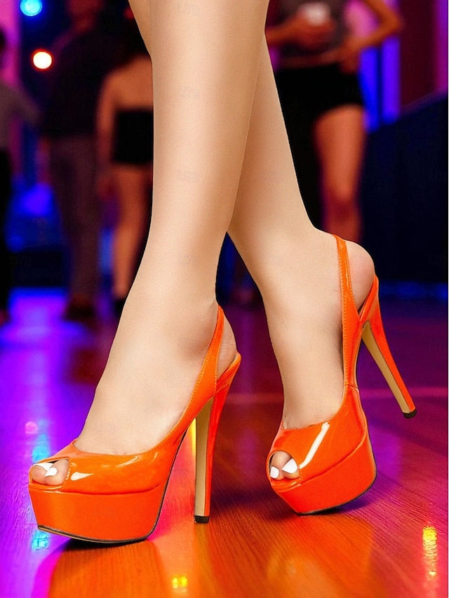 Stiletto Patent PU Women's Orange Heels Platform Leather
