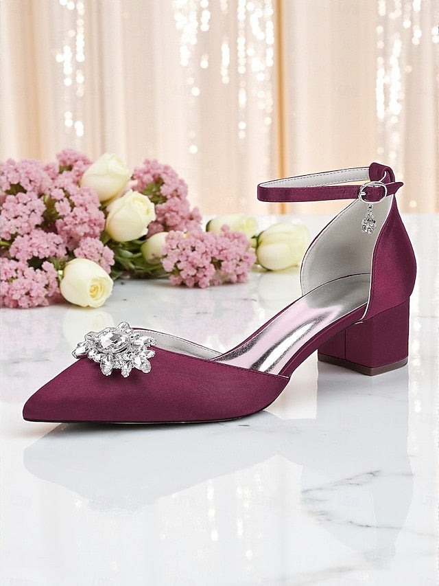 Burgundy Women's Heel with Satin Wedding Shoes Block