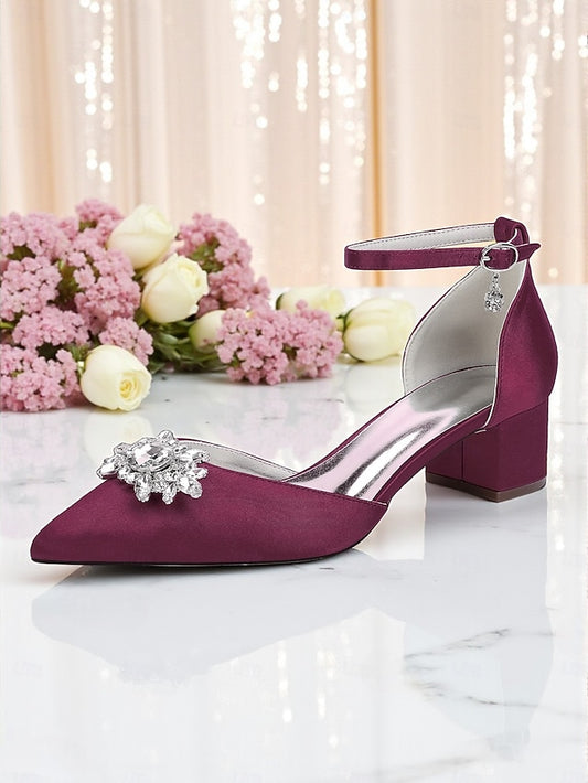 Burgundy Women's Heel with Satin Wedding Shoes Block