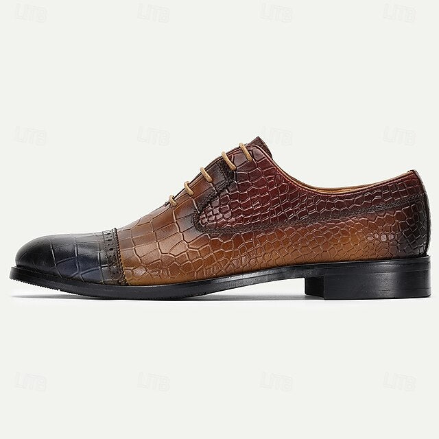 Print Men’s Leather Shoes Elegant Crocodile – Oxford Genuine