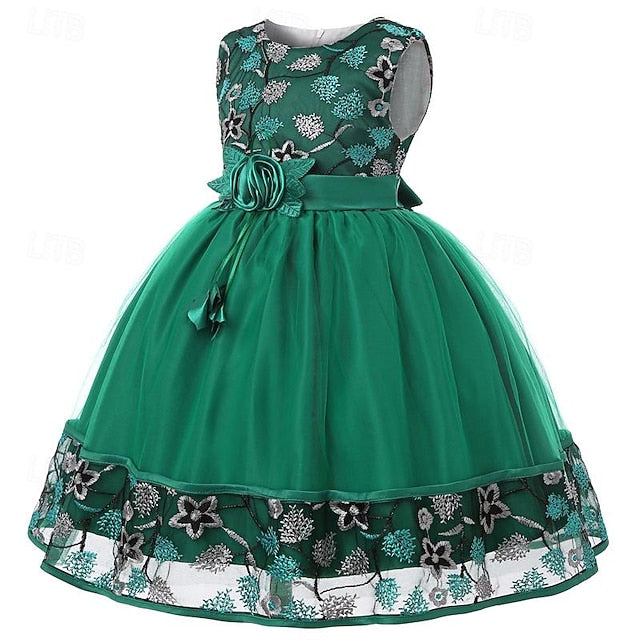 Girls' Sleeveless Flower Party Girl Dress 3D