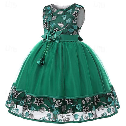 Girls' Sleeveless Flower Party Girl Dress 3D
