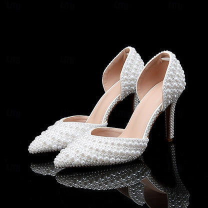 White and Bag Women's Heels Stiletto Clutch – Pearl Set