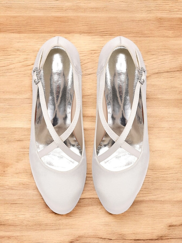 – Satin Cross-Strap Elegant with Heels White Rhinestone Buckle