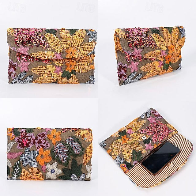 Women's Embroidered Floral Bag Handheld Evening - Clutch