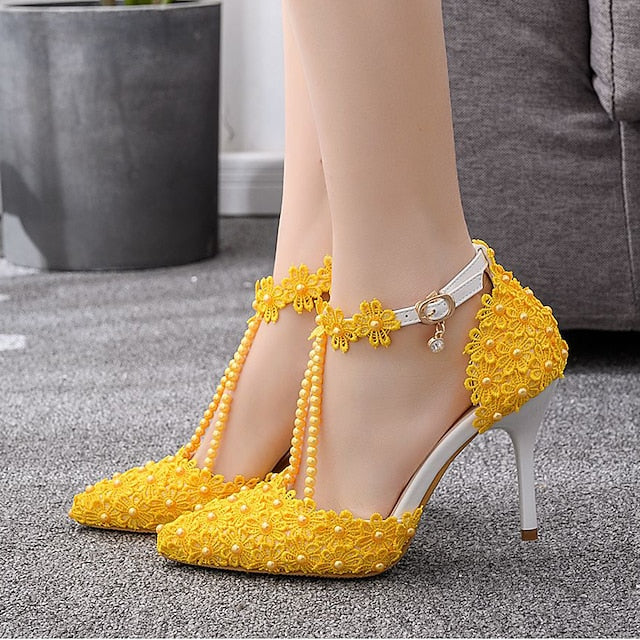 Lace Heel Shoes Pointed Women's Bridal Wedding High