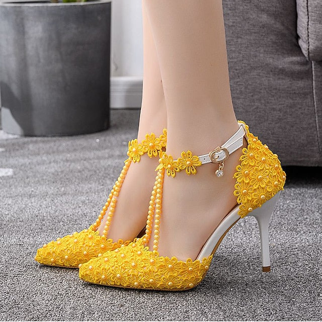 Lace Wedding Shoes Heel High Bridal Pointed Women's