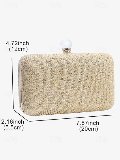 Elegant Stylish with Clutch Straw Pearl - Clasp Purse