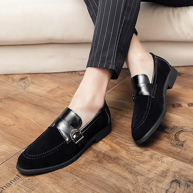 Men's Patent with Loafers Leather and Metal Strap Suede