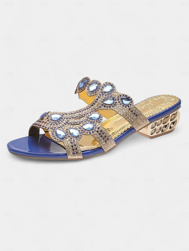 Blue Crystal Open-Toe – and Gold Sandals with Embellishments