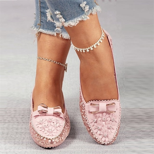 Bow Flats Pink Women's Lace and Details Floral - with