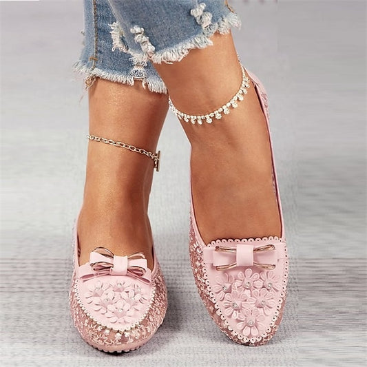 Bow Flats Pink Women's Lace and Details Floral - with