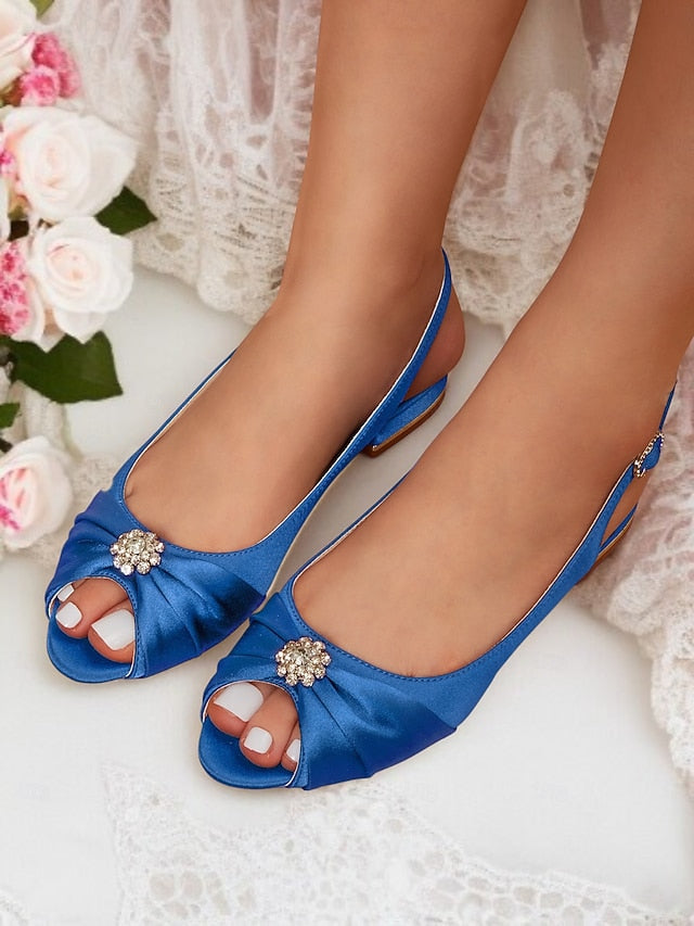 Wedding Crystal Satin with Women's Slingback Heels