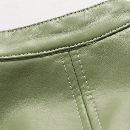 Comfortable Women's Zipper Leather Pocket Jacket Faux