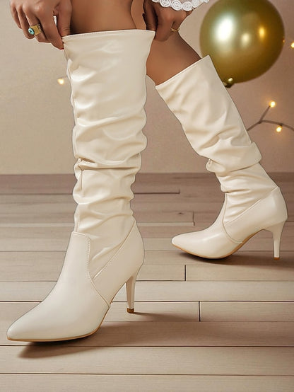 High Pointed - Leather Women's Toe Brown Knee Boots Faux