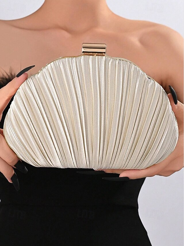 Purse Pleated Shell Evening Satin Clutch Women's