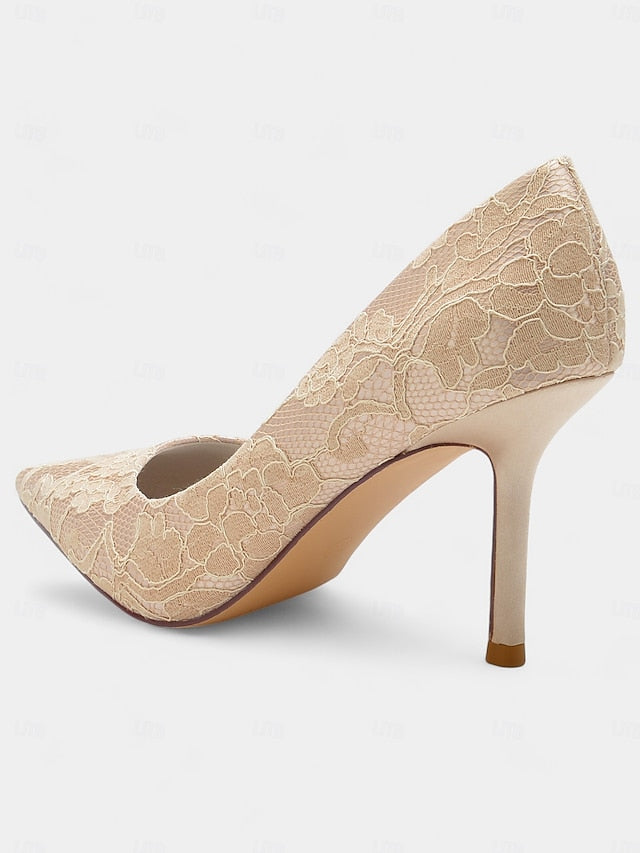 Heels Pointed-Toe - Women's Lace-Embroidered Stiletto
